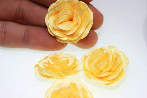 10 pcs Satin Yellow Flower - 30 mm Decorative Satin Flower - Wedding Accessories - Do it yourself project - Sewing Supplies