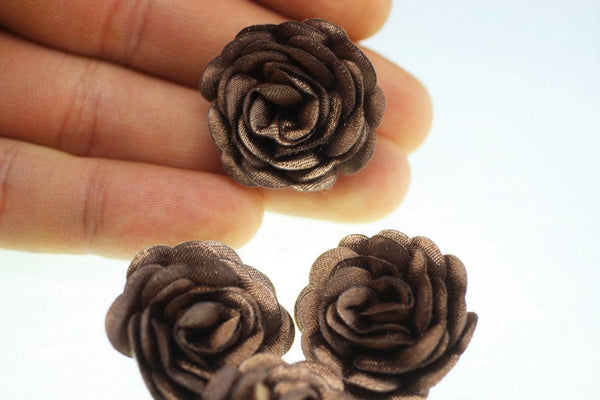10 pcs Satin Brown Flower - 30 mm Decorative Satin Flower - Wedding Accessories - Do it yourself project - Sewing Supplies