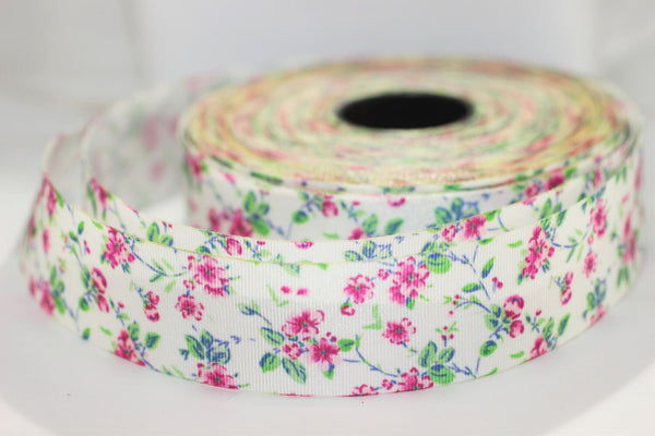 25 mm Pink Clove Printed Ribbon 0.98 inches - Floral embroidered trim - Flower trim -Multicolor Ribbon