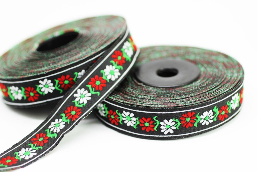 16 mm Black&White Floral Jacquard ribbons (0.62inches) decorative ribb ...