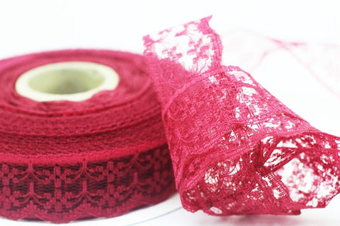 25 mm claret red Lace trim, Seam(0.98 inches) Binding hem tape chantilly lace trim for bridal, baby, lingerie, hair accessories