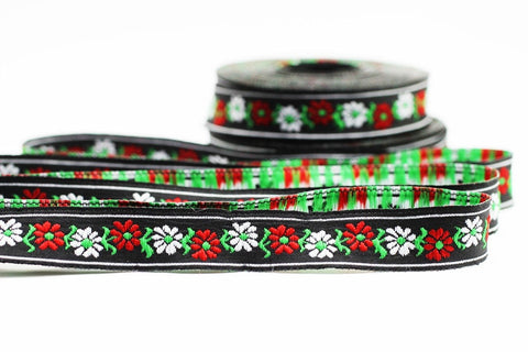 16 mm Black&White Floral Jacquard ribbons (0.62inches) decorative ribbon, Dotted Ribbon, Sewing trim - woven trim - embroidered ribbon