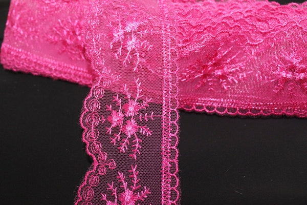 60 mm Fuchsia Organza Lace trim, embroidered lace, 2.35 inches lace trim, Headband Garter, Floral Tulle Lace Trim, for gaments,