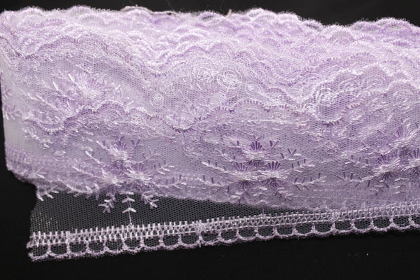 60 mm Lilac Organza Lace trim, embroidered lace, 2.35 inches lace trim, Headband Garter, Floral Tulle Lace Trim, for gaments,