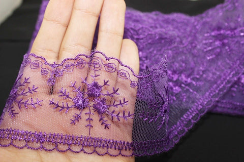 60 mm Purple Organza Lace trim, embroidered lace, 2.35 inches lace trim, Headband Garter, Floral Tulle Lace Trim, for gaments,