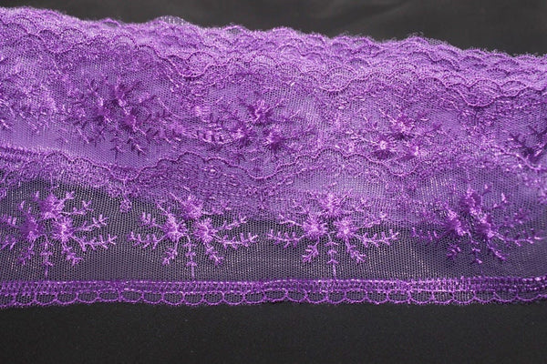 60 mm Purple Organza Lace trim, embroidered lace, 2.35 inches lace trim, Headband Garter, Floral Tulle Lace Trim, for gaments,