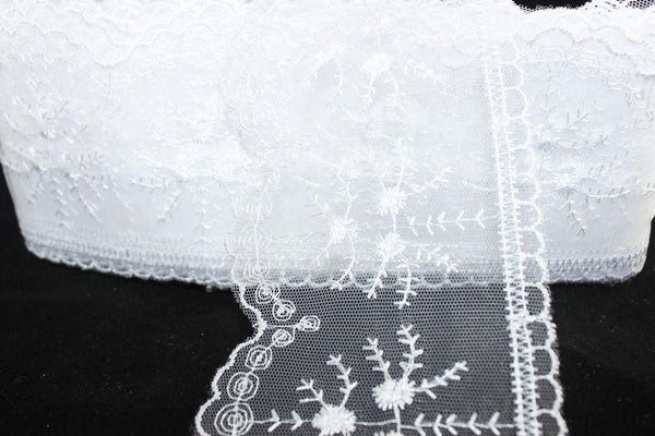 90 mm White Organza Lace trim, embroidered lace fabric , 3.50 inches lace trim ,Organza Lace , White Lace Trim , Tulle Lace Trim