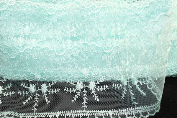90 mm Turquoise Organza Lace trim, embroidered lace fabric , 3.50 inches lace trim ,Organza Lace , Turquoise Lace Trim , Tulle Lace Trim