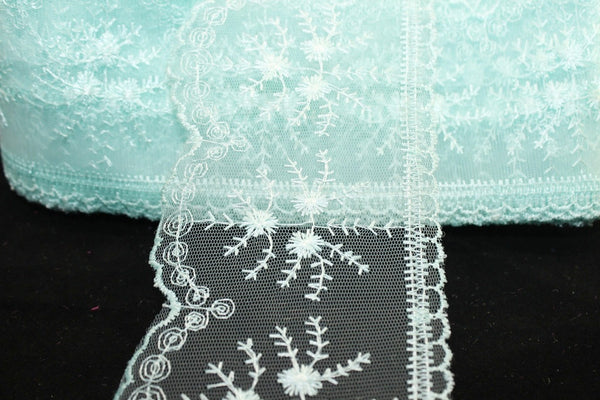 90 mm Turquoise Organza Lace trim, embroidered lace fabric , 3.50 inches lace trim ,Organza Lace , Turquoise Lace Trim , Tulle Lace Trim