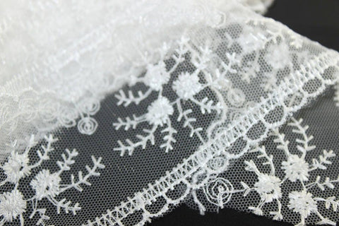 60 mm off-white Organza Lace trim, embroidered lace, 2.35 inches lace trim, Headband Garter, Floral Tulle Lace Trim, for gaments,
