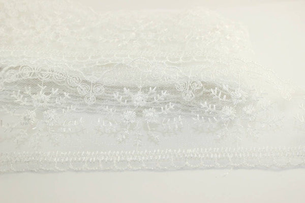 60 mm off-white Organza Lace trim, embroidered lace, 2.35 inches lace trim, Headband Garter, Floral Tulle Lace Trim, for gaments,