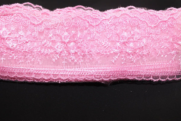 60 mm Baby pink Organza Lace trim, embroidered lace, 2.35 inches lace trim, Headband Garter, Floral Tulle Lace Trim, for gaments,