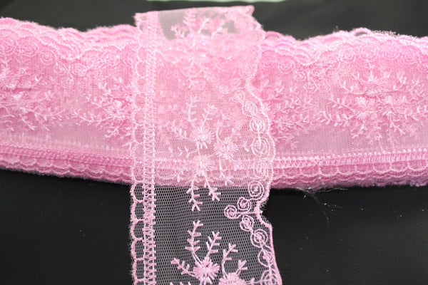 60 mm Baby pink Organza Lace trim, embroidered lace, 2.35 inches lace trim, Headband Garter, Floral Tulle Lace Trim, for gaments,