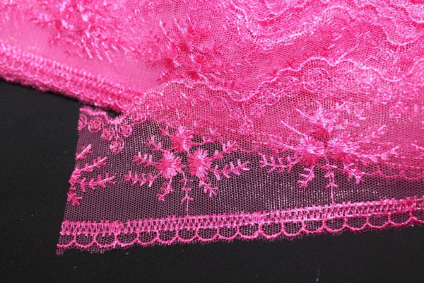 60 mm Fuchsia Organza Lace trim, embroidered lace, 2.35 inches lace trim, Headband Garter, Floral Tulle Lace Trim, for gaments,