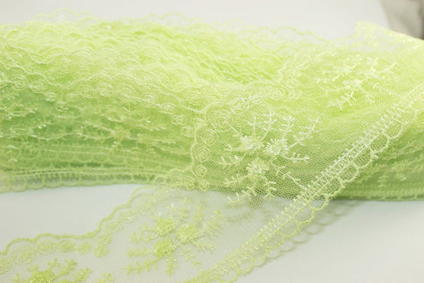 60 mm Light Green Organza Lace trim, embroidered lace, 2.35 inches lace trim, Headband Garter, Floral Tulle Lace Trim, for gaments,