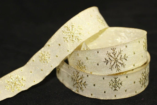 22 mm Golden Christmas jacquard ribbons 0.62 inches, snowflake embroidered trim, Christmas trim, Christmas jacquards, Christmas Ribbon