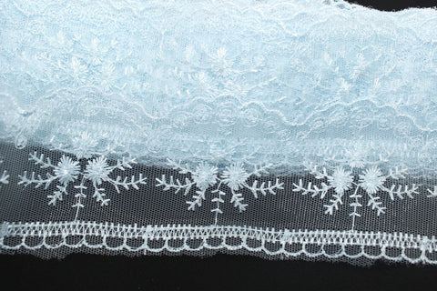 60 mm Sky Blue Organza Lace trim, embroidered lace, 2.35 inches lace trim, Headband Garter, Floral Tulle Lace Trim, for gaments,