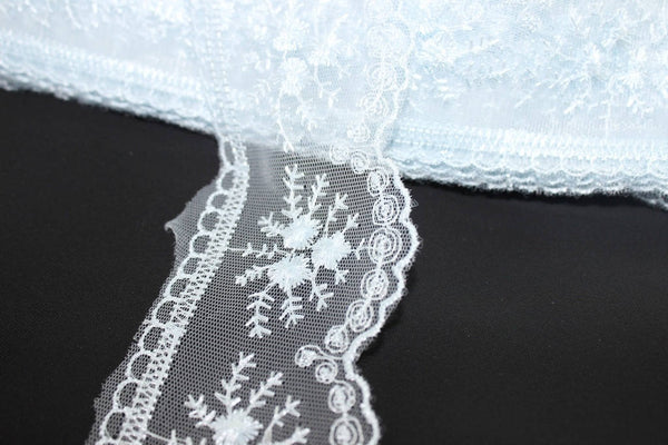 60 mm Sky Blue Organza Lace trim, embroidered lace, 2.35 inches lace trim, Headband Garter, Floral Tulle Lace Trim, for gaments,