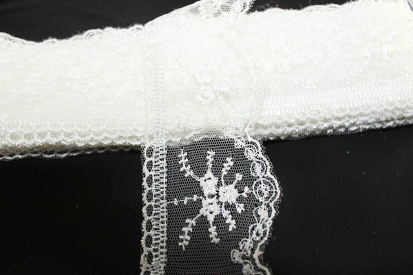 60 mm white Organza Lace trim, embroidered lace, 2.35 inches lace trim, Headband Garter, Floral Tulle Lace Trim, for gaments,