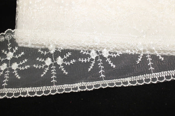 90 mm off White Organza Lace trim, embroidered lace fabric , 3.50 inches lace trim ,Organza Lace , White Lace Trim , Tulle Lace Trim