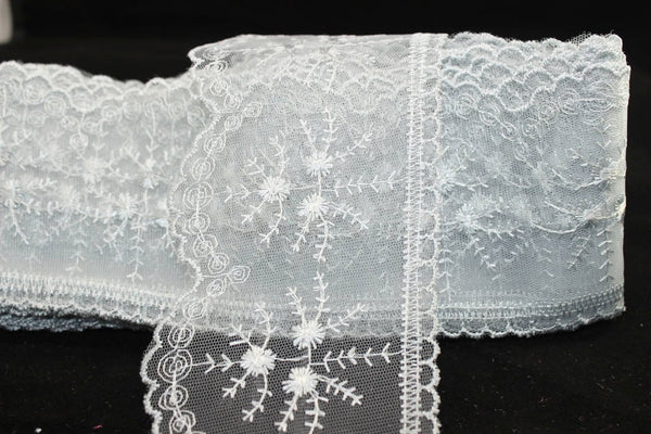 90 mm Gray Organza Lace trim, embroidered lace fabric , 3.50 inches lace trim ,Organza Lace , White Lace Trim , Tulle Lace Trim
