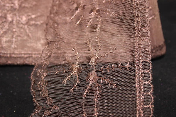 90 mm Brown Organza Lace trim, embroidered lace fabric , 3.50 inches lace trim ,Organza Lace , Red Lace Trim , Tulle Lace Trim