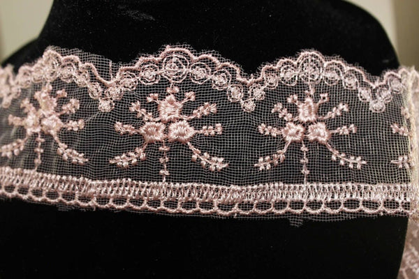 60 mm pale pink Organza Lace trim, embroidered lace, 2.35 inches lace trim, Headband Garter, Floral Tulle Lace Trim, for gaments,