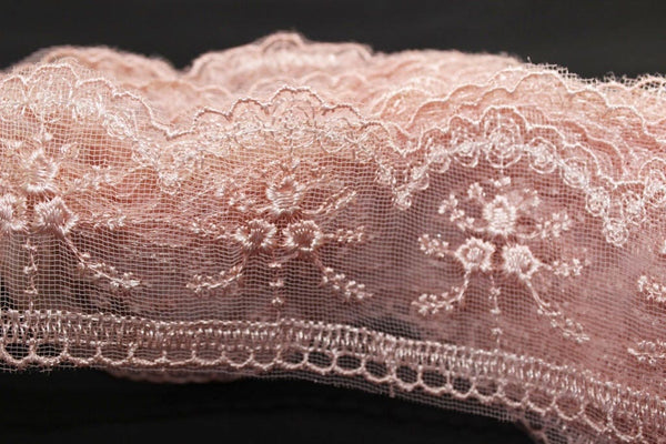 60 mm pale pink Organza Lace trim, embroidered lace, 2.35 inches lace trim, Headband Garter, Floral Tulle Lace Trim, for gaments,