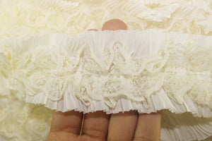 52 mm Ivory Pleated Ruffle with layer , Pleated Ruffle Lace, Lettuce Edge Trim, embroidered lace fabric , 2.05 inches lace trim