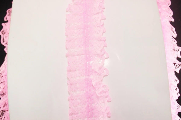 45 mm Pink Pleated Ruffle ,Pink Lace trim, Lettuce Edge Trim, embroidered lace fabric , 1.77 inches lace trim , Tulle Lace Trim , Lace