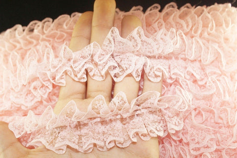 45 mm Powder Pleated Ruffle , Lace trim, Lettuce Edge Trim, embroidered lace fabric , 1.77 inches lace trim , Tulle Lace Trim , Lace