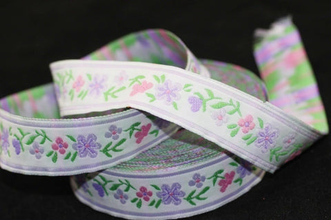 16 mm Purple/white Floral Jacquard ribbon (0.62 inches), woven ribbon, authentic ribbon, Sewing, Scroll Jacquard trim, ribbons, 16947