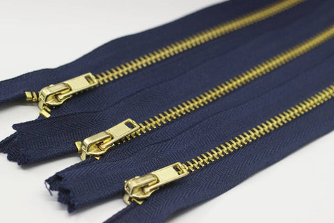 5 Pcs Dark Blue Metal zippers with Gold brass teeth, 18-100cm (7-40inches) zipper, Jean Zipper, dress zipper, lightweight zipper, MTZF