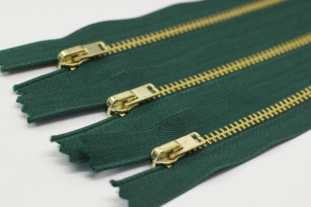 5 Pcs Amazon Green Metal zippers with Gold brass teeth, 18-100cm (7-40inches) zipper, Jean Zipper, dress zipper, lightweight zipper, MTZF