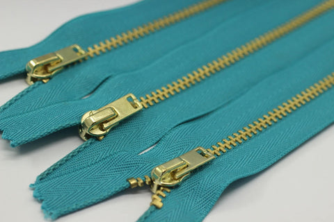 5 Pcs Saphire Blue Metal zippers with Gold brass teeth, 18-100cm (7-40inches) zipper, Jean Zipper, dress zipper, lightweight zipper, MTZF