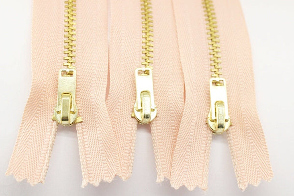 5 Pcs Powder Metal zippers with gold brass teeth, 18-100cm (7-40inches zipper, Jean Zipper, dress zipper, Jacket zipper, Teeth zip, MTZF