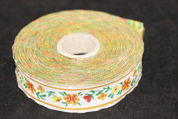16 mm Orange/white Floral Jacquard ribbon (0.62 inches), woven ribbon, authentic ribbon, Sewing, Scroll Jacquard trim, ribbons, 16947