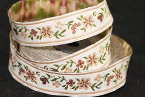 16 mm Brown/white Floral Jacquard ribbons (0.62 inches, woven ribbon, authentic ribbon, Sewing, Scroll Jacquard trim, vintage ribbons, 16947