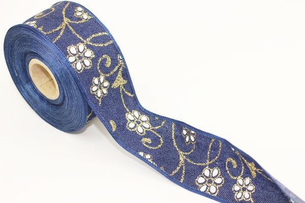 40 mm Blue Jean Ribbon (1.57 inches), vintage Ribbon, Decorative Craft Ribbon, Blue ribbon, Rodeo Ribbon,  NWBR