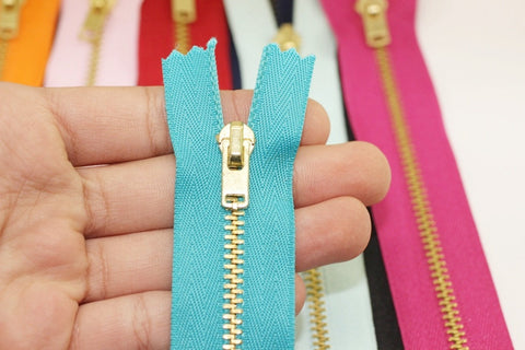 5 Pcs Turquoise Metal zippers with gold brass teeth, 18-100cm (7-40inc) zipper, Jean Zipper, dress zipper, Jacket zipper, teeth zipper, MTZF