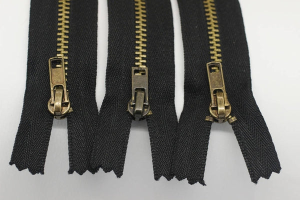 5 Pcs Black Metal zippers with Bronze teeth, 18-100cm (7-40inches) zipper, Jean Zipper, dress zipper, lightweight zipper, zipper pouch, MTZF