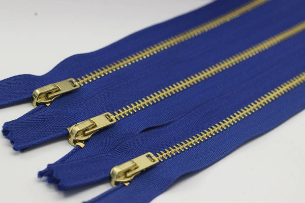5 Pcs Blue Metal zippers with Gold brass teeth, 18-100cm (7-40inches) zipper, Jean Zipper, dress zipper, lightweight zipper, teeth zip, MTZF