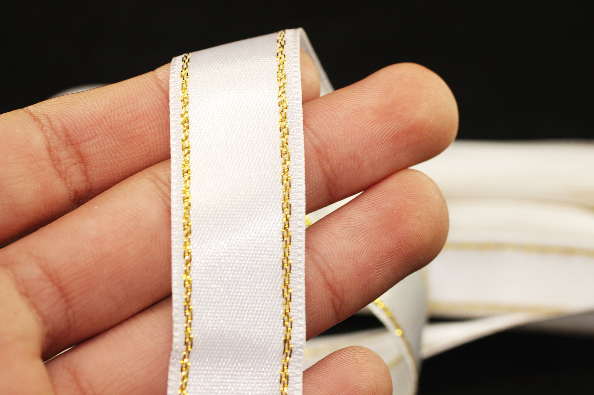 10 meters (10.90 yrds) Golden White Satin Ribbon, Double Sided Ribbon, Silk Ribbon, Satin Ribbons, premium ribbons, sparkle ribbon, STNS