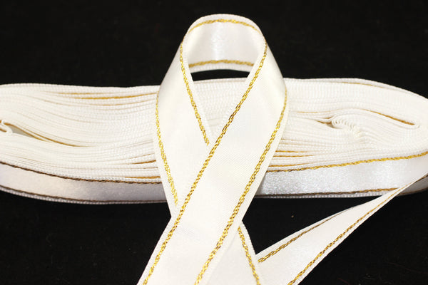 10 meters (10.90 yrds) Golden White Satin Ribbon, Double Sided Ribbon, Silk Ribbon, Satin Ribbons, premium ribbons, sparkle ribbon, STNS