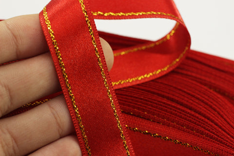 10 meters (10.90 yrds) Golden Red Satin Ribbon, Double Sided Ribbon, Silk Ribbon, Satin Ribbons, premium ribbons, sparkle ribbon, STNS