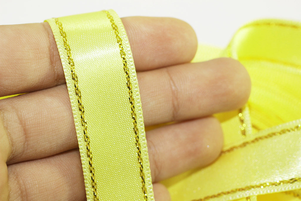 Yellow Ribbon For Outdoor 10 meters (10.90 yrds) Golden Yellow Satin Ribbon, Double Sided Ribbon ...