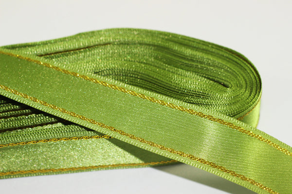 10 meters (10.90 yrds) Golden Green Satin Ribbon, Double Sided Ribbon, Silk Ribbon, Satin Ribbons, premium ribbons, sparkle ribbon, STNS