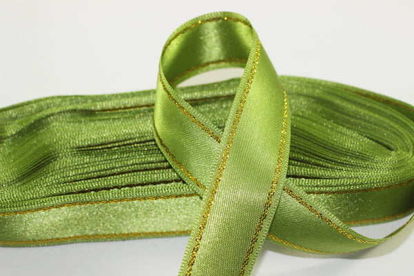 10 meters (10.90 yrds) Golden Green Satin Ribbon, Double Sided Ribbon, Silk Ribbon, Satin Ribbons, premium ribbons, sparkle ribbon, STNS
