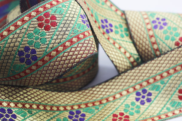 60 mm Colorfull indian ribbon, woven ribbon, Brocade trim, 2.36inch) Jacquard ribbon, vintage ribbon, indian trim, embroidered ribbon, INDW6