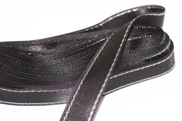 10 meters (10.90 yrds) Silvery Black Satin Ribbon, Double Sided Ribbon, Silk Ribbon, Satin Ribbons, sparkle ribbon 20mm Width STNS